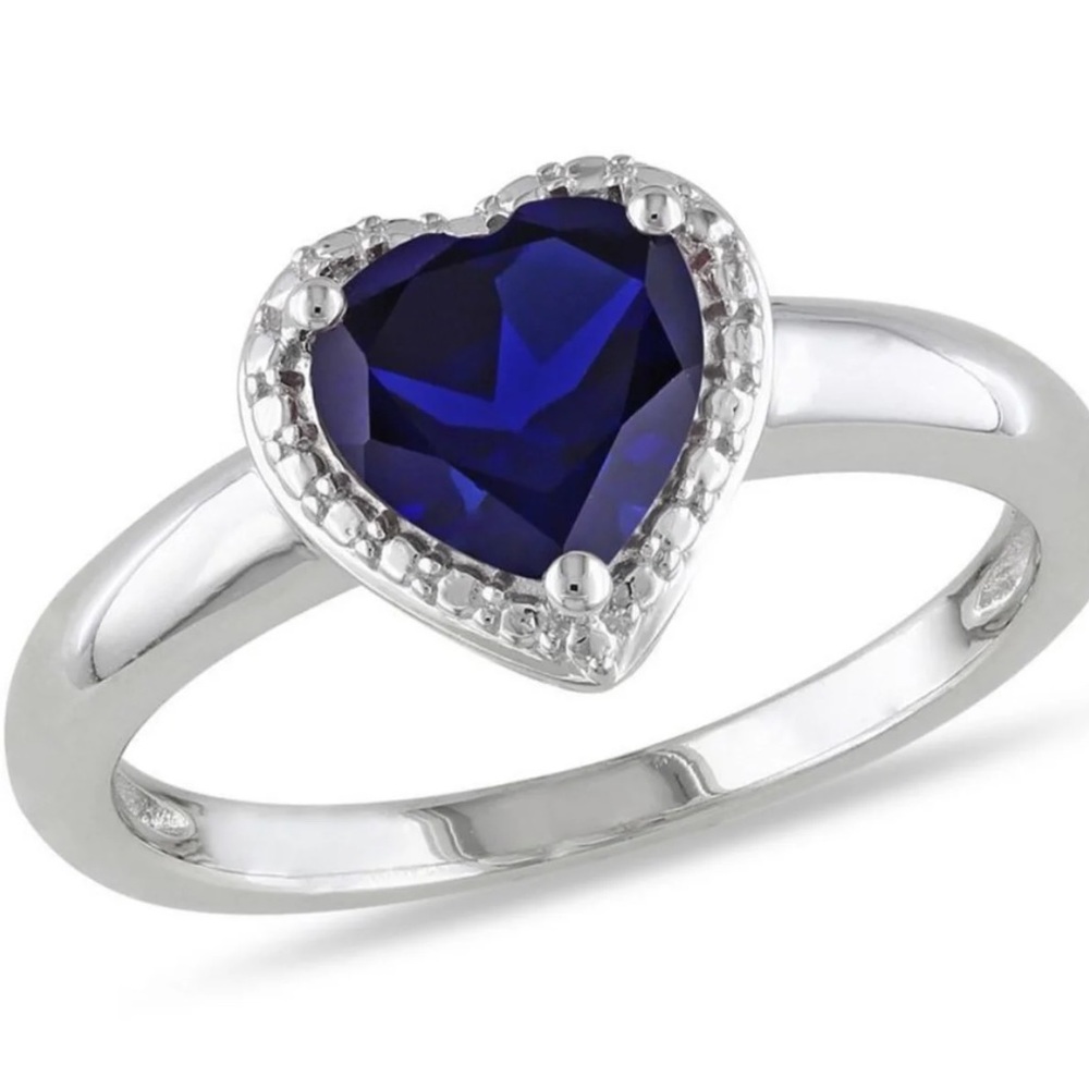 2 Ct Heart Shaped Sapphire & Cubic Zirconia Ring
